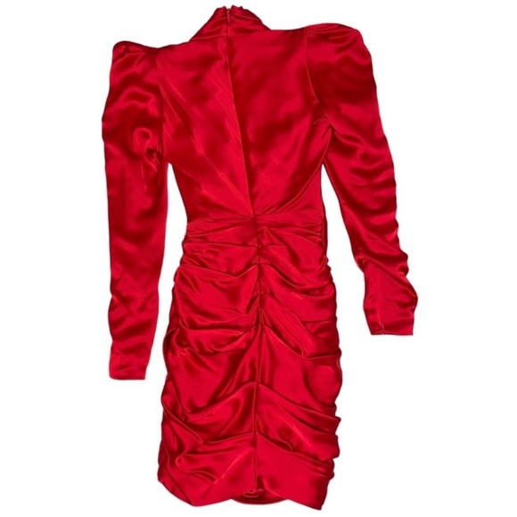 House Of CB Cocktail Dress Red Satin Long Sleeve V Neck Cocktail Dress Size XS - Picture 2 of 14